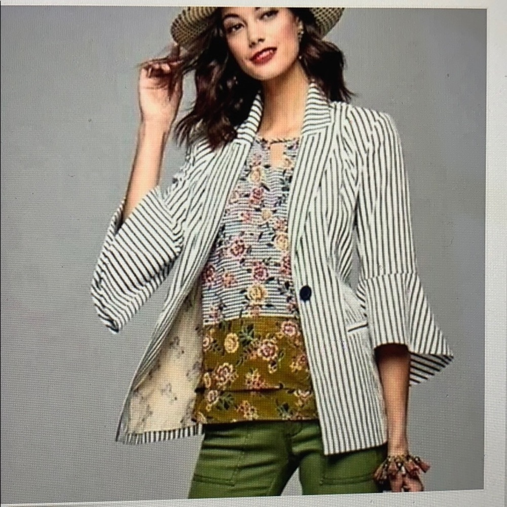 CAbi Stripe Blazer Jacket w/Bell Sleeves